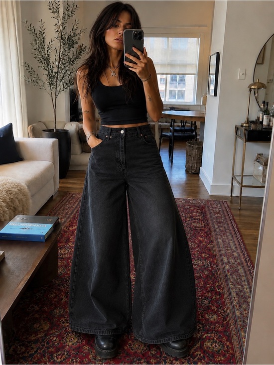 Free People Denim - Free People We The Free Extra Wide-Leg  Jeans - Doppelgänger (Black Denim)